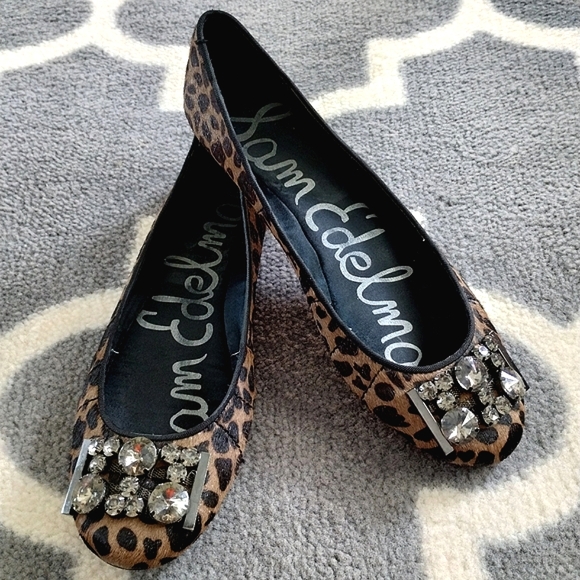 Sam Edelman "Caper" Jeweled Animal Print Ballet Flats - Picture 12 of 15